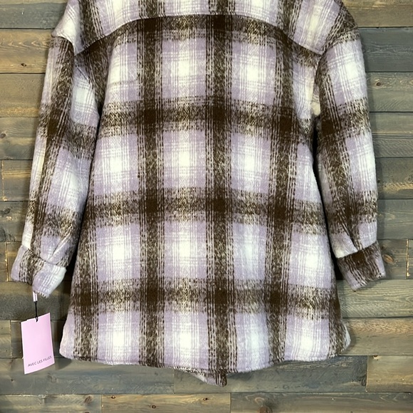 New Avec Les Fills Plaid Shirt Jacket Size Small in Brown/Lavender - Picture 8 of 16